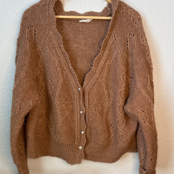 Love Riche Button Down Knit Sweater Embellished Brown size Large - Picture 2 of 11
